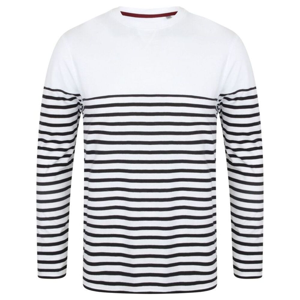 Front Row Mens Long Sleeve Breton Stripe T-Shirt / White/Navy